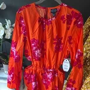 Women's Floral Maxi Dress - Orange and Pink